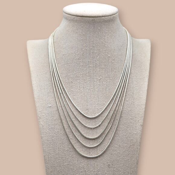 Vintage Multi-Strand Snake Chain Necklace Silver Layered Jewelry - Picture 4 of 7